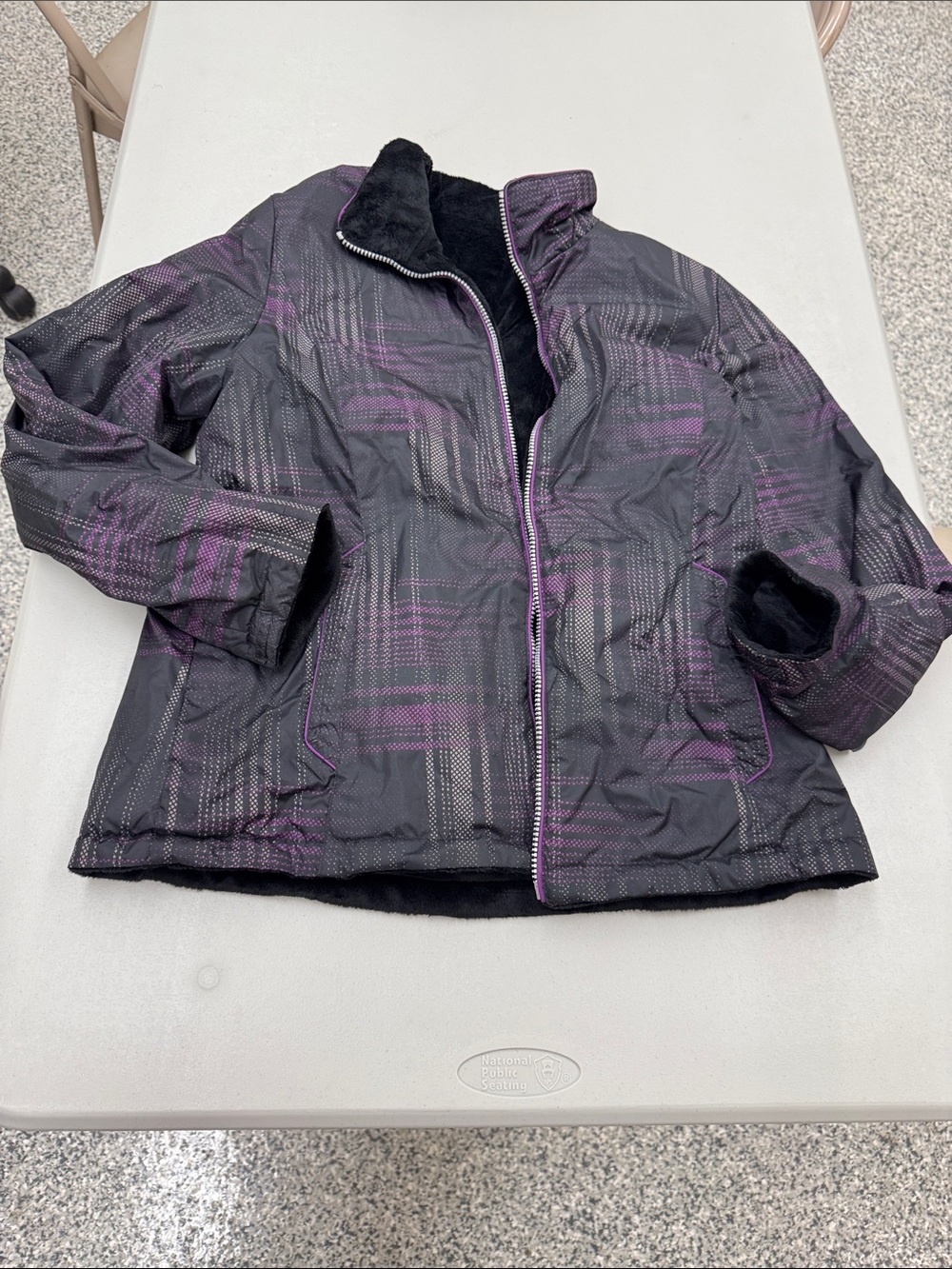 ZeroXposur Black Reversible Winter Teddy Jacket Coat with Purple Plaid Accents